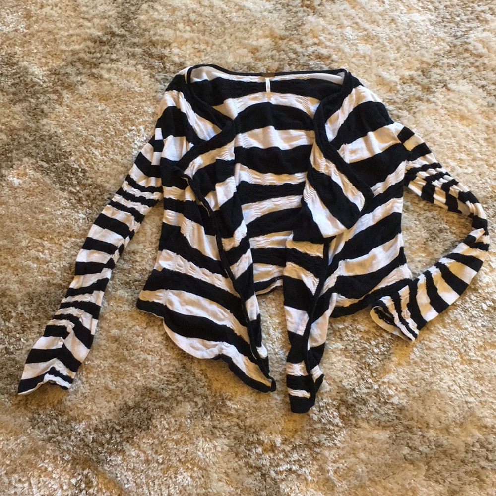 Free People Black+White Waterfall Cardigan